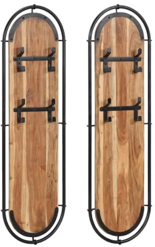 vidaXL Porte-manteaux muraux et 4 crochets 2 pcs bois massif d'acacia, porte-vêtements, portemanteau, porte-manteau en bois, porte-cintres