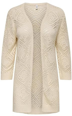 ONLY Onlwisty 7/8 SL Open Cardigan KNT, Ecru, S Femme