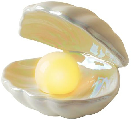 BORDEAG Muschel Perle Nachtlicht,Perlen-Nachtlicht,Keramik Desktop-Lampe,Muschel Perle Licht Lampe,Muschel Nacht Licht Für Schlafzimmer,Bettseite Dekorative,Badezimmer,Dekorative