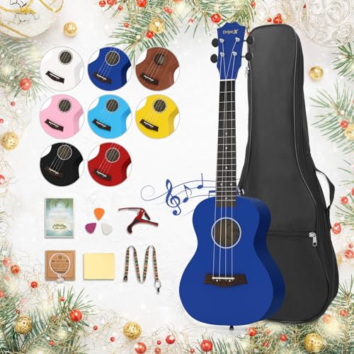 Dripex 23 Zoll Konzert Ukulele, Erwachsene Kinder Ukulele Set Vintage Kleine Gitarre Ukulele Kit für Anfänger mit Tasche Tuner Gurt Bedienungsanleitung Saite (Dunkelblau)