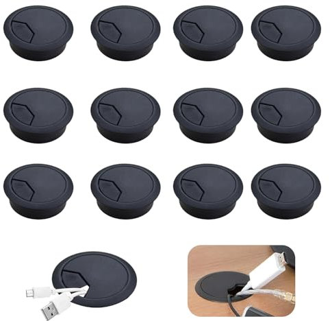 KabeldurchfüHrung Schreibtisch, 12 Stück Schwarz Kabeldurchlass Schreibtisch Kunststoff Tisch KabeldurchfüHrung 60mm für Schule Büro zuhause Organisiert Kabel