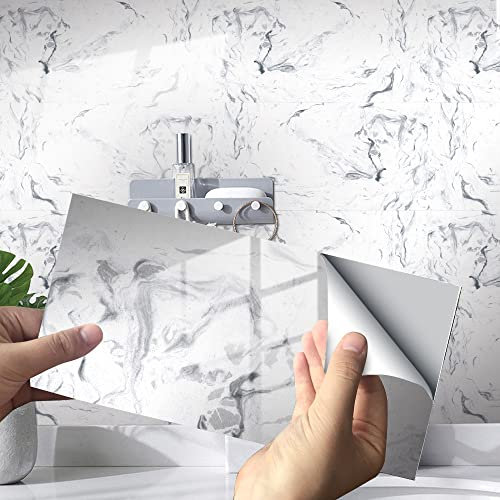 HORIWE Fliesenaufkleber Marmorierung 12x6 Inch Wandfliese Aufkleber 32 Stück PVC Fliesensticker Fliesen Folie Selbstklebende Tapete Wasserdicht Wandaufkleber für Küche, Schrank, Möbel, Tisch