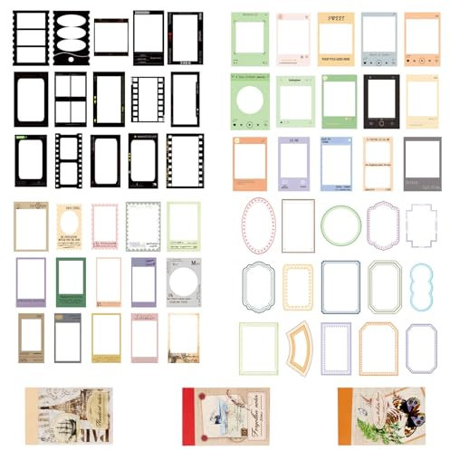 260 Stück Scrapbooking Sticker, Vintage Selbstklebend Papier, Rahmen und Pflanzen Journal Sticker, Transparente Scrapbooking Aufkleber für Scrapbook Fotoalbum Sammelalbum Laptops Handwerk