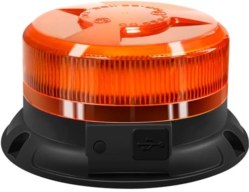 AnTom rundumleuchte akku 9 Blitzmuster 12V 24V Gelb Warnleuchte led magnet mit Autoladekabel und USB-Kabel für Auto LKW Traktor Golfwagen SUV