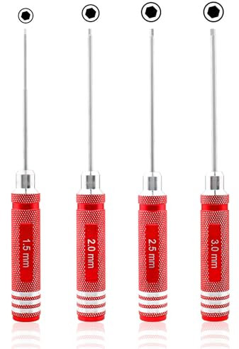 GDOOL Juego de 4 destornilladores hexagonales de 1,5 mm, 2,0 mm, 2,5 mm, 3,0 mm, kit de destornilladores de llaves Allen, herramientas de reparación para Traxxas RC Car Drone multieje, helicóptero