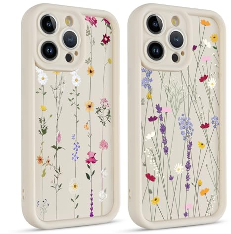 Coiwxmoi 2 Stück Handyhülle für iPhone 15 Pro Max Hülle, Aesthetic Blumen Blätter Muster Design Mädchen Frauen Schutzhülle, Silikon Cover Erhöhte Displayränder Case für iPhone 15 Pro Max 6,7, Flower