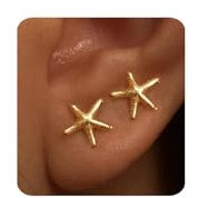 BelleVive Goldohrringe für Damen, 14 Karat vergoldete kleine Seestern-Ohrstecker, zierliche, leichte, minimalistische, schlichte, hypoallergene Ohrringe, Schmuck, Geschenke für Sie