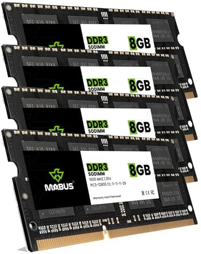 MABUS - Kit Memoria RAM DDR3 32GB (4X 8GB) 1600MHz SODIMM para Portátil (PC3-12800)