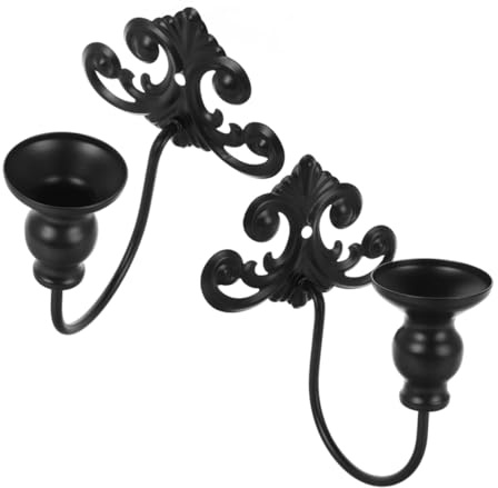 2pcs Wall Tea Light Holder Cups Iron Vintage Wall Sconce | Black Finish, European Retro Design, Wall Mounted Decor for Living Room, Dining Room