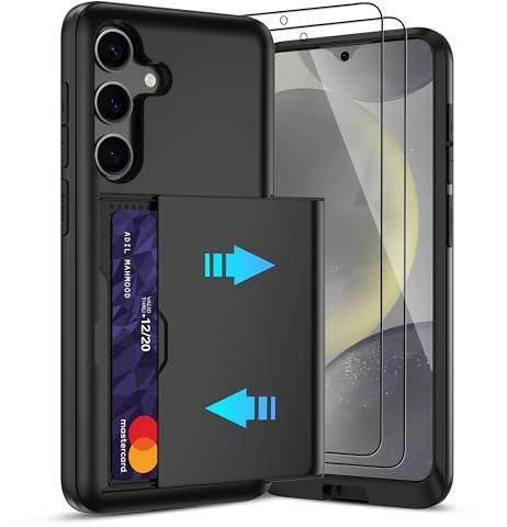 Pilaru Sliding Card Holder Case for Samsung S25 | Hidden Slot Cards | 2 screen protectors | Shockproof & Anti-Slip Protective Wallet Cover | Durable Dual-Layer Design for Galaxy S25,Black