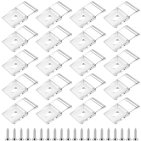 Toaluea 20 Pièces Clips de Fixation pour Bande Lumineuse Led de 10mm Large, Transparentes Clips pour Bandes Lumineuses avec Vis, Auto-Adhésifs Raccord Supports de Fixation Ruban Led pour Bandes Led