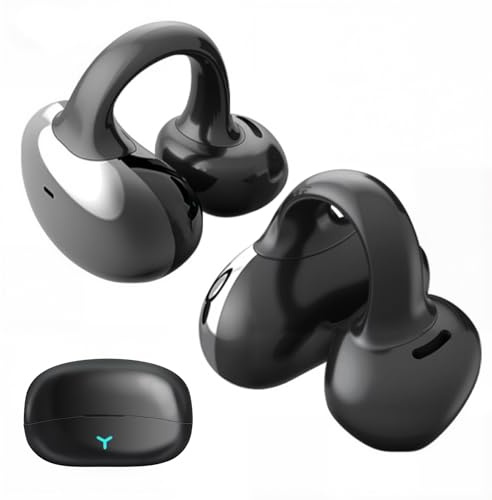 WAVV Open Ear Clip Kopfhörer Bluetooth 5.4, Kabellose Ohrhörer Wireless Ohrclip, Sportkopfhörer für Schwimmen Laufen Fitness, HiFi Earbuds Leicht mit Noise Cancelling Mikrofon, 55 Std. Schwarz