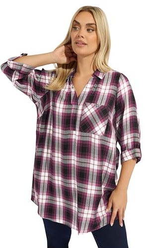 Yours Curve & Pink Check Overhead Shirt - Women's - Plus Size Curve