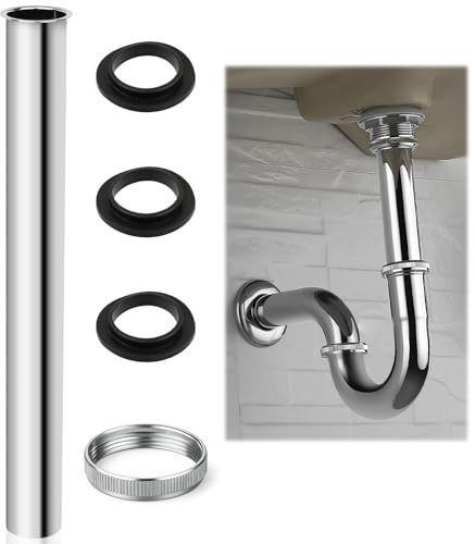 Tauchrohr Siphon 200 mm, Edelstahl Siphon Verlängerung | Tauchrohr Waschbecken Rohr mit Einer Mutter & Drei Dichtungsgummischeiben für Verlängerung unter dem Waschtisch