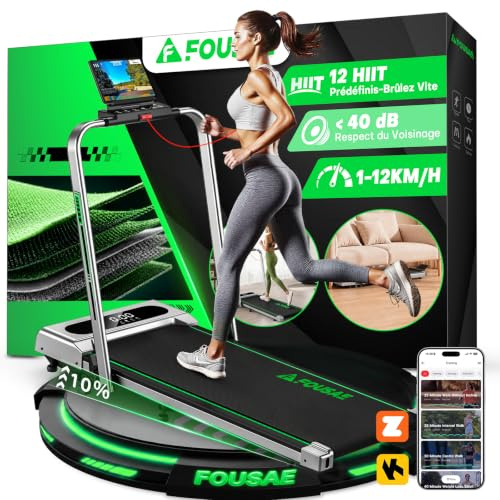 Tapis de Course, FOUSAE Walking Pad Électrique Pliable avec Pente 9%, 12 km/h, Moteur 2.75 HP, Surface Large 40 cm, Télécommande, Écran LED, Cadre Renforcé, 158kg Max, pour Maison, Bureau