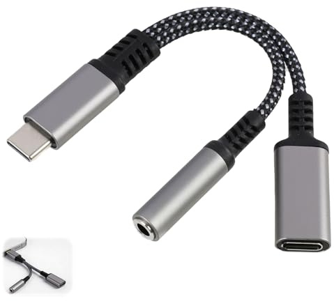 XINML USB C to 3.5mm Jack Headphones and Charger Adapter, 2-in-1 USB Type-C Aux Splitter with 60W Fast Charging, Portable Audio and Power Converter for Type-C Smartphones, Tablets and Laptops