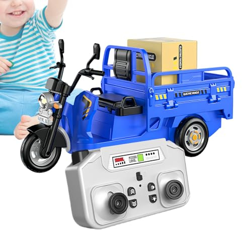 Ferngesteuerter Muldenkipper, Ferngesteuerter Kipper Dumper Für Kinder, 2.4GHz Ferngesteuerters Baustellenfahrzeug Mit Licht Und Musik, Dreirädriges Stunt LKW Spielzeug Mit Anhebbarer Frachtbox