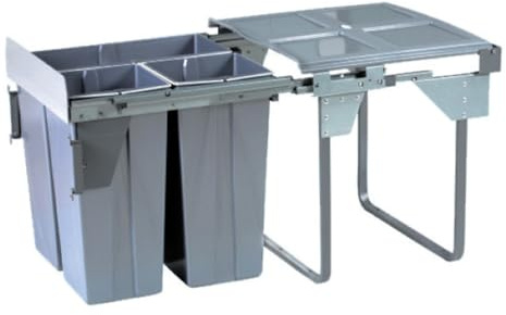 FittingsCo Under Counter Kitchen Waste Bin – 68 Litre Pull Out Bin (34L + 2x 17L Compartments) – Base Mounted Cabinet Bin – Fits 600mm Cabinet – Slide Out Recycling & Rubbish Bin
