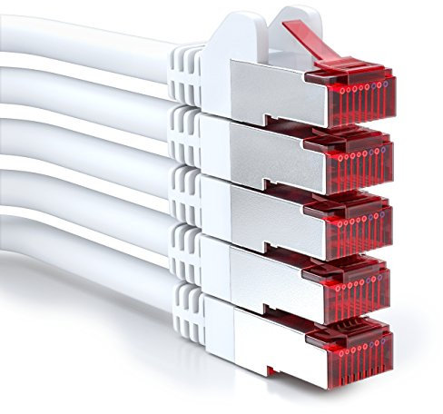 deleyCON 5x 2m CAT6 Patchkabel S/FTP PIMF Schirmung CAT-6 RJ45 Netzwerkkabel Ethernetkabel LAN DSL Switch Router Modem Access Point Patchfelder - Weiß