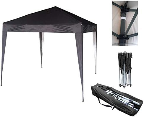 2x2m Pavillon, Gartenpavillon, Faltpavillon, Festzelt, Partyzelt mit silberfarbener Schutzschicht, (Schwarz)