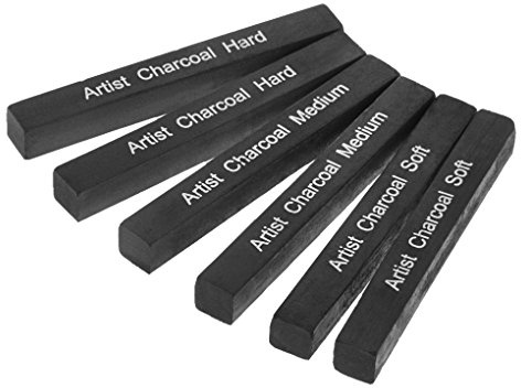 Artist Compressed Charcoal Sticks for Sketching, Drawing, Shading, Soft, Medium, Hard, Art Supplies Sketch Kits Tools, 6-Piece Boxed