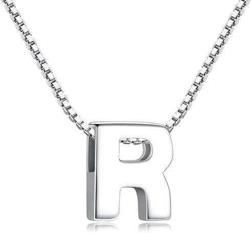 Candyfancy Buchstaben Kette - Buchstabenkette Kette mit Buchstabenanhänger Silber Halskette Kettenanhänger Initialen Silberkette Damen 925 (Kette mit buchstabe R)