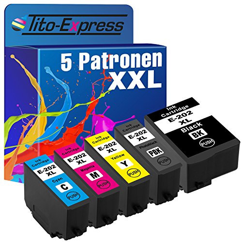 Tito-Express PlatinumSerie 5 Patronen XXL kompatibel mit Epson 202XL 202 XL | Geeignet für Epson Expression Premium XP-6000 XP-6005 XP-6100 XP-6105 | Black 16ml, Color je 10ml XXL-Inhalt