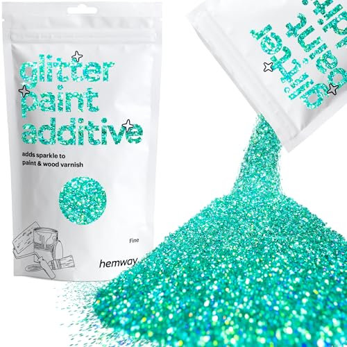 Hemway Glitter Paint Additive - Turquoise Blue Holographic | Fine Metallic Flakes for Adding Sparkle to Paints & Wood Varnish | Add to Emulsion, Acrylic & Latex for Indoor Sparkly Walls | 100 g