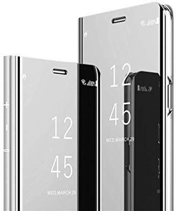 MRSTER Samsung S9 Hülle Clear View Standing Cover, Spiegel Handyhülle Schutzhülle Flip Case Schutz Tasche mit Standfunktion 360 Grad hülle für das Samsung Galaxy S9. Flip Mirror: Silver