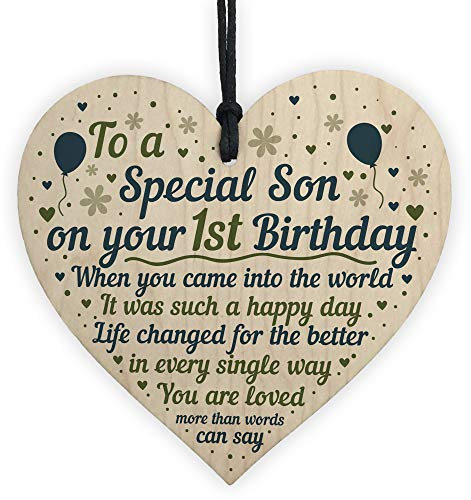 RED OCEAN 1st Birthday Baby Boy Wooden Heart Plaque Gift For Son From Mummy Daddy First Birthday Decorations Keepsake