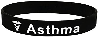 Butler & Grace Asthma Silikon Medizinische Armband. Asthma Notfall Armband fur Herren Damen Schwarz Weiss 8 zoll 202 mm (1 Band Only-Black)