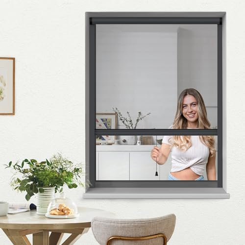 jarolift 4 in 1 Zanzara Zanzariera a Rullo Avvolgibile per Finestra, Telaio in Alluminio, 160 x 180 cm (Larghezza x Altezza), Antracite