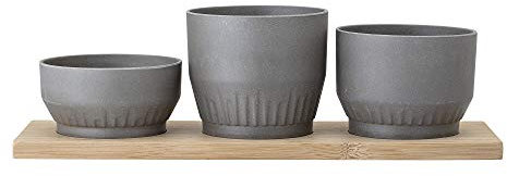 Bloomingville Blumentopf, grau, Bambus, 4er Set