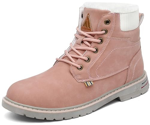 Mishansha Winterschuhe Damen Leder Kurzschaft Stiefel Winter Frauen Trekking Wanderschuhe Rutschfes Wasserdicht Boots Pink Gr.39