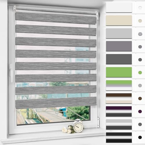 Magiea Doppelrollo Klemmfix ohne Bohren & mit Bohren, Marmor Grau B90 x H120 cm Stoffbreite 86 cm, Klemmrollo lichtdurchlässig und Blickdicht, Fensterrollo Sonnenschutzrollo für Fenster