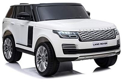 ES-TOYS Kinderfahrzeug Elektro Auto R. Rover Doppelsitzer - lizenziert - 2X 12V7AH, 4 Motoren- 2,4Ghz Fernsteuerung, MP3, Ledersitz+Eva (Weiß)