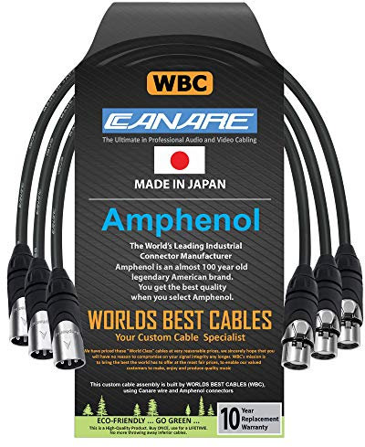 3 Units - 0.3 Meter - Canare L-4E6S, Star Quad Balanced Male to Female Microphone Cables with Amphenol AX3M & AX3F Silver XLR Connectors - Custom Made by WORLDS BEST CABLES
