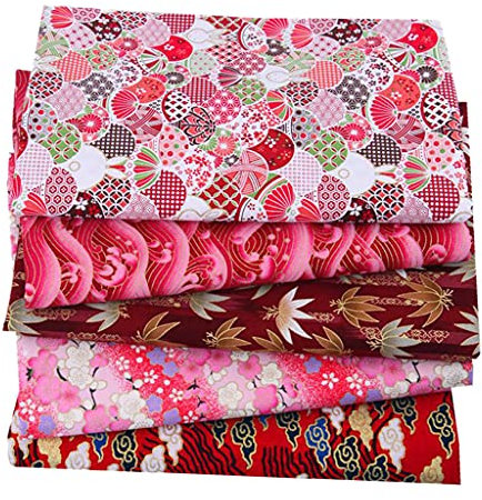 Colcolo 5 pièces Coton Patchwork Tissus Tissu à Coudre Style Japonais Assorti Fleur Quilting Tissu pour Bricolage Couture Artisanat, Type 4