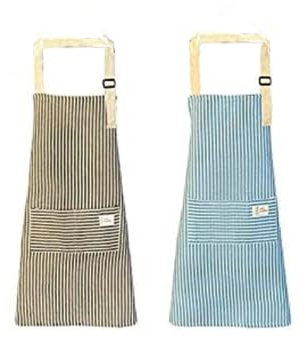 qipuneky 2er Set Küchenschürze Damen, Kochschürze mit Tasche, Schürze aus Baumwolle Leinen, zum Kochen, Backen, Malen, Hausarbeiten