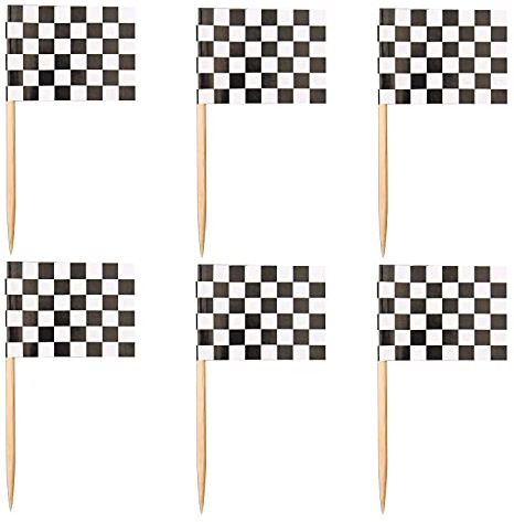 Parieo 100 Pieces Checkered Racing Flag Black and White Chequered Flag Party Toothpick Flags Cupcake Toppers