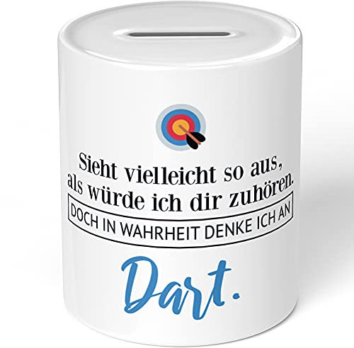 JUNIWORDS Spardose Sparbüchse, Sieht vielleicht so aus, als würde ich dir zuhören. Doch in Wahrheit denke ich an Dart (1001476)