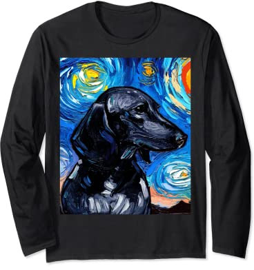 Aja Kunstdruck, kurzhaariger Dackel, Sternennacht, Schwarz Langarmshirt
