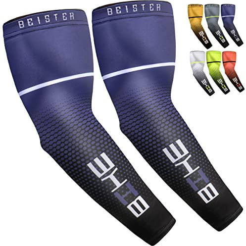 beister UV Sun Protection Cooling Compression Sleeves Arm Sleeves Men Women Sports (Large, Blue)
