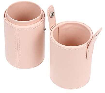 FOMIYES Travel Container Makeup Brush Holder with Lid Travel Brushes Case Bag Cup Pu Leather Cosmetic Holders Organizer Storage Box for Women Girls Apricot Desk Containers