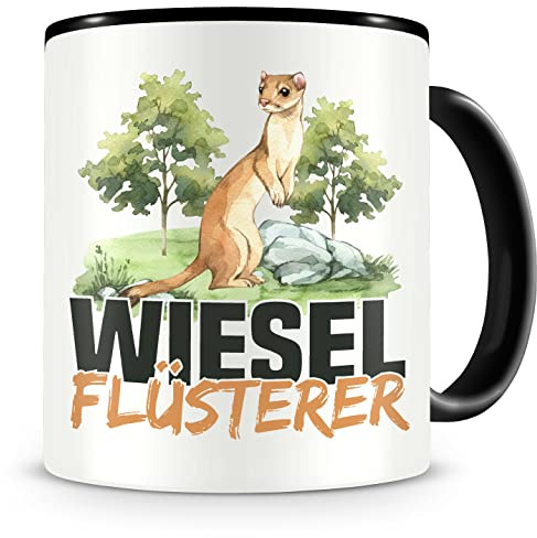 Samunshi® Wiesel Tasse mit Spruch Wiesel Flüsterer Geschenk für Fans Kaffeepott Kaffeebecher Kaffeetasse Lustige Tassen zum Geburtstag schwarz Keramik 300ml