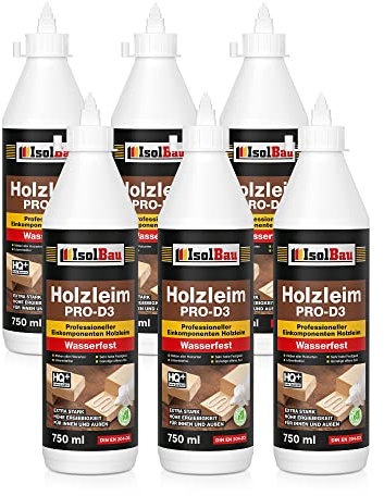 Isolbau Colle à bois PRO-D3 - Colle pour bois extra forte pour tous les types de bois, pour intérieur et extérieur, sans solvant, imperméable - 6 x 750 ml (860 g)