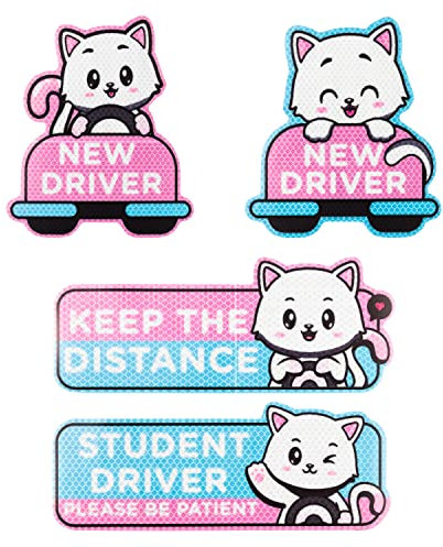 W1cwey Auto-Magnet mit Cartoon-Katze, 22,9 cm, niedliches Fahrer-Schild für Auto, Cartoon, reflektierend, für Studenten, Fahrer, Auto-Magnet, Aufkleber, Geschenk für Teenager, Mädchen,