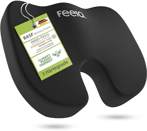 feela.® Orthopädisches Autositzkissen [3 Härtegrade] TESTSIEGER – Keilkissen für Autos – Besserer Sitzkomfort und Entlastung des Steißbeins – Autositz-Sitzerhöhung, Fahrersitzkissen (Weich)