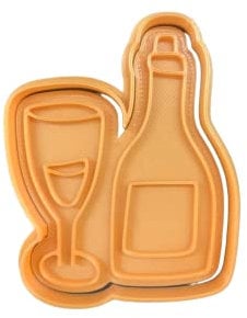The Cookie Cutter Hub 9cm Wedding Glass with Champagne Cookie Cutter and Matching Embosser for Cookies Biscuits Clay Baking Decoration