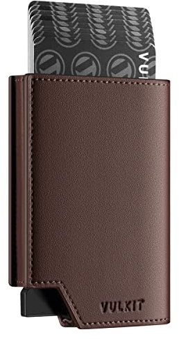 VULKIT Kreditkartenetui RFID Blockierendes Pop Up Kartenetui aus Leder für Männer und Frauen, mit Geldscheinfach und Magnetverschluss